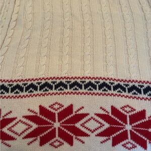 Cream and Red Knit Sweater with Snowflake Pattern